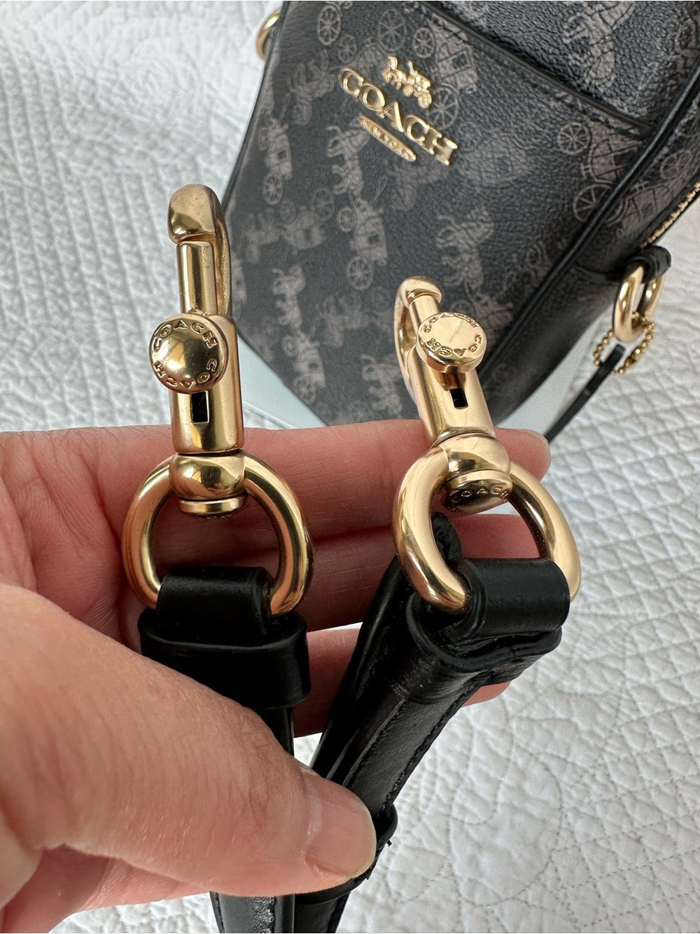 Coach Black Signature Print Crossbody Phone Pouch with Gold Hardware - Picture 5 of 8